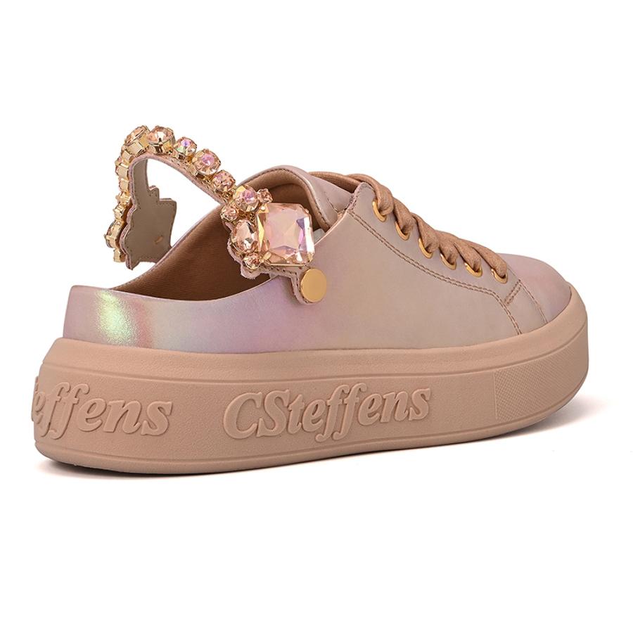 Holographic Iridescent Leather Sneakers with Rhinestones
