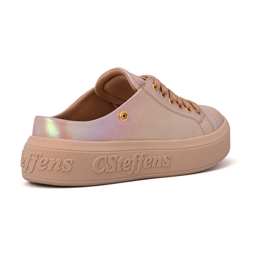 Holographic Iridescent Leather Sneakers with Rhinestones