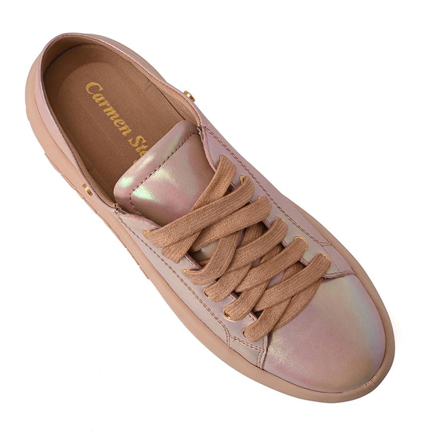 Holographic Iridescent Leather Sneakers with Rhinestones