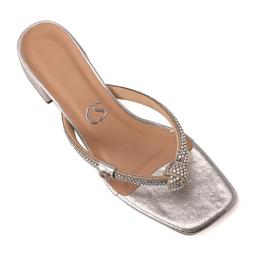 Silver Crystal Strap Mules