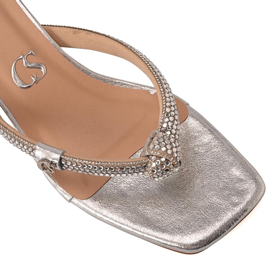 Silver Crystal Strap Mules