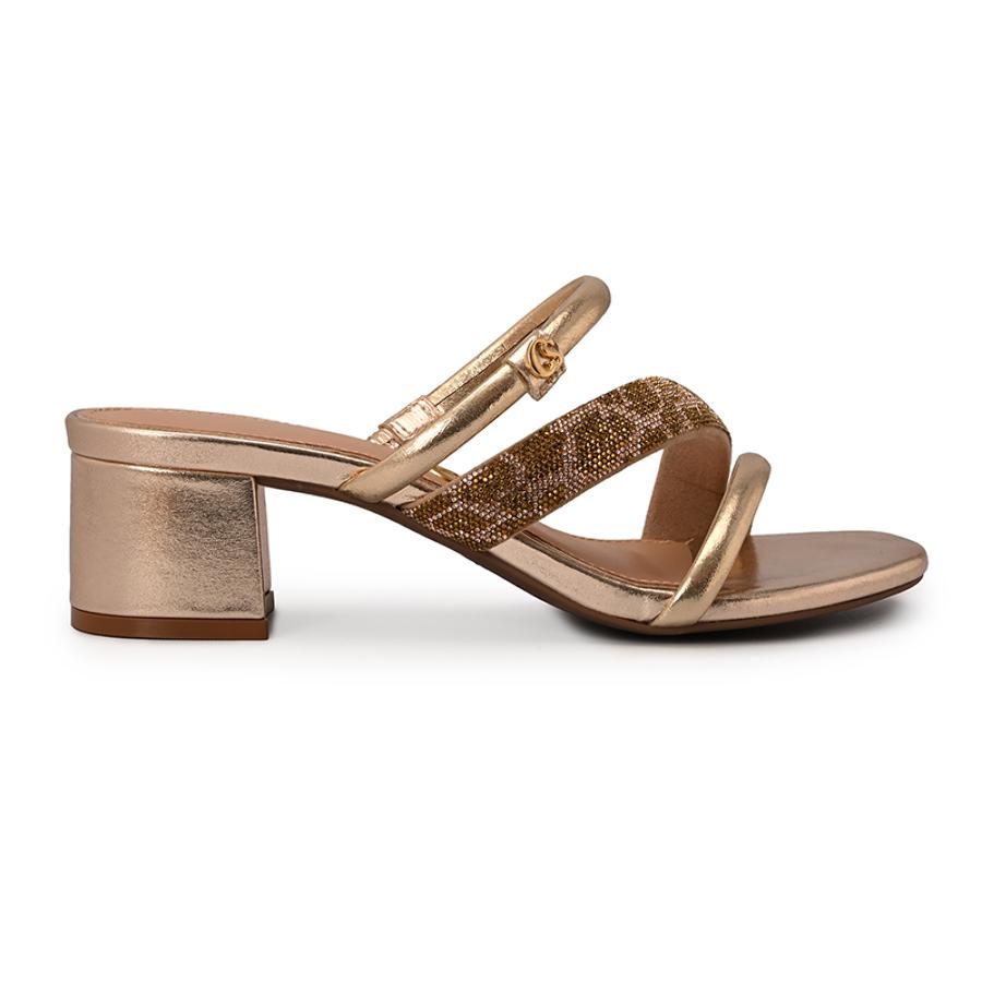 Gold Sandal with Crystals and Giraffe Print