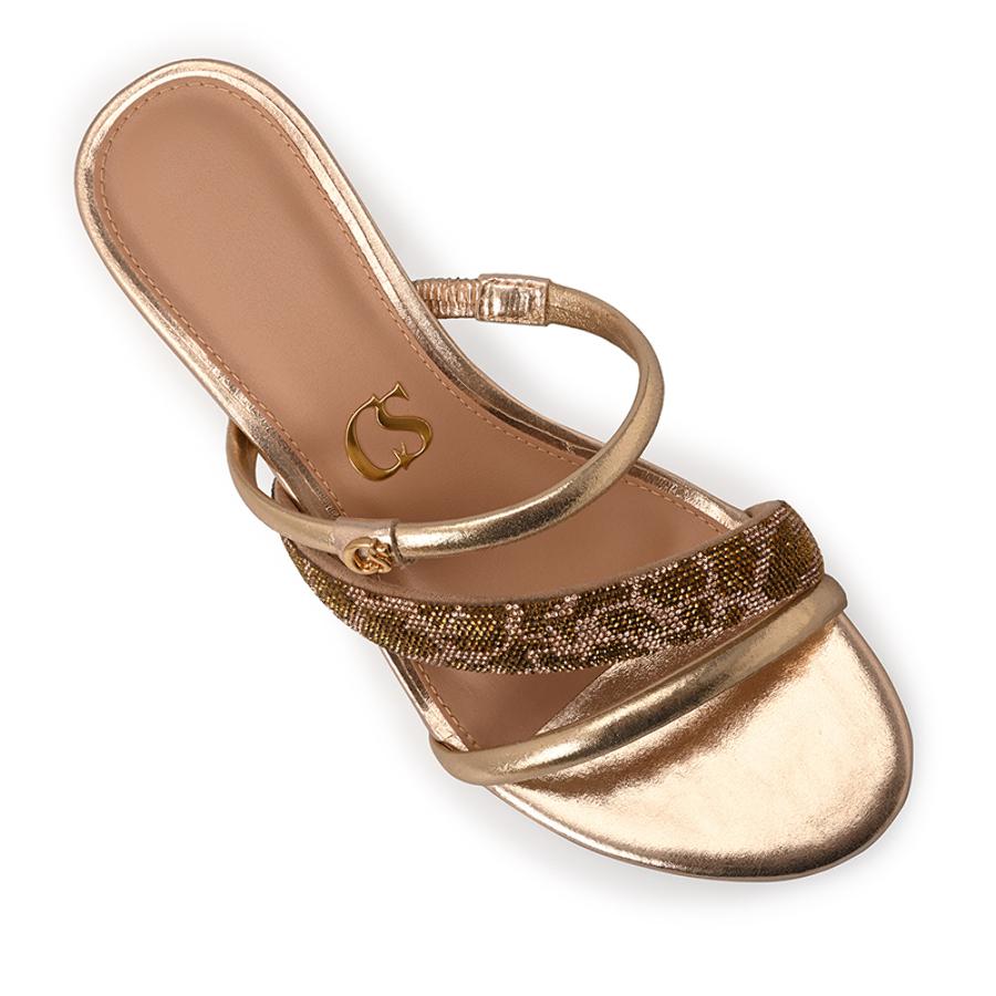 Gold Sandal with Crystals and Giraffe Print