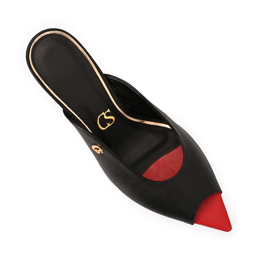 Black Leaf Toe and Comma Heel Mule