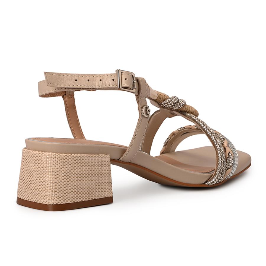 Ivory Raffia and Crystal Embroidered Sandal
