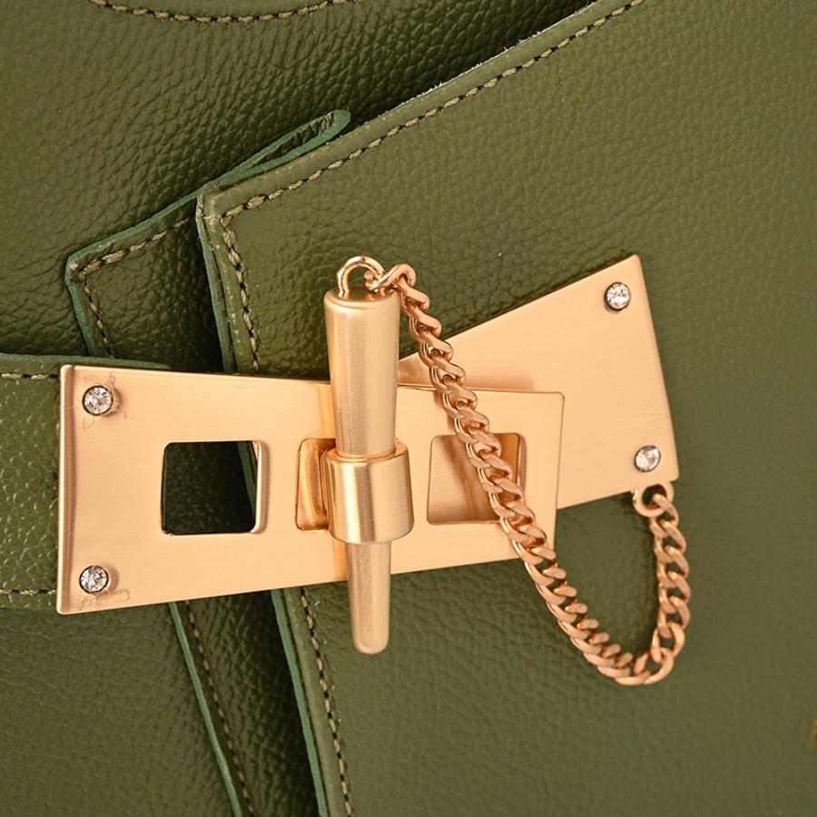 Hobo Bag Golden Clasp Military