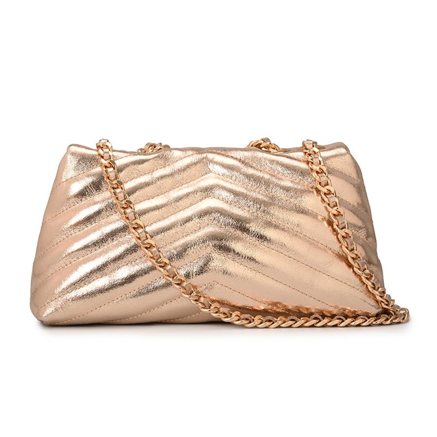 Golden Gold Quilted Bag Leather with Metal Application