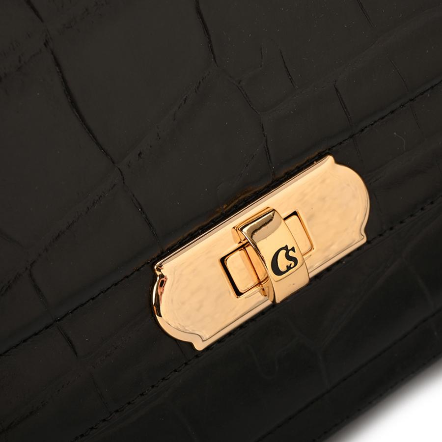 Black Croco Leather Top Handle Bag