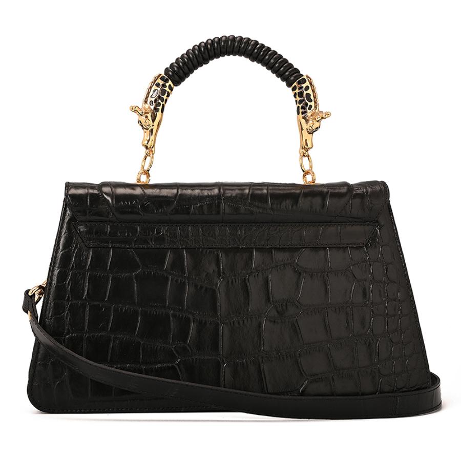 Black Croco Leather Top Handle Bag