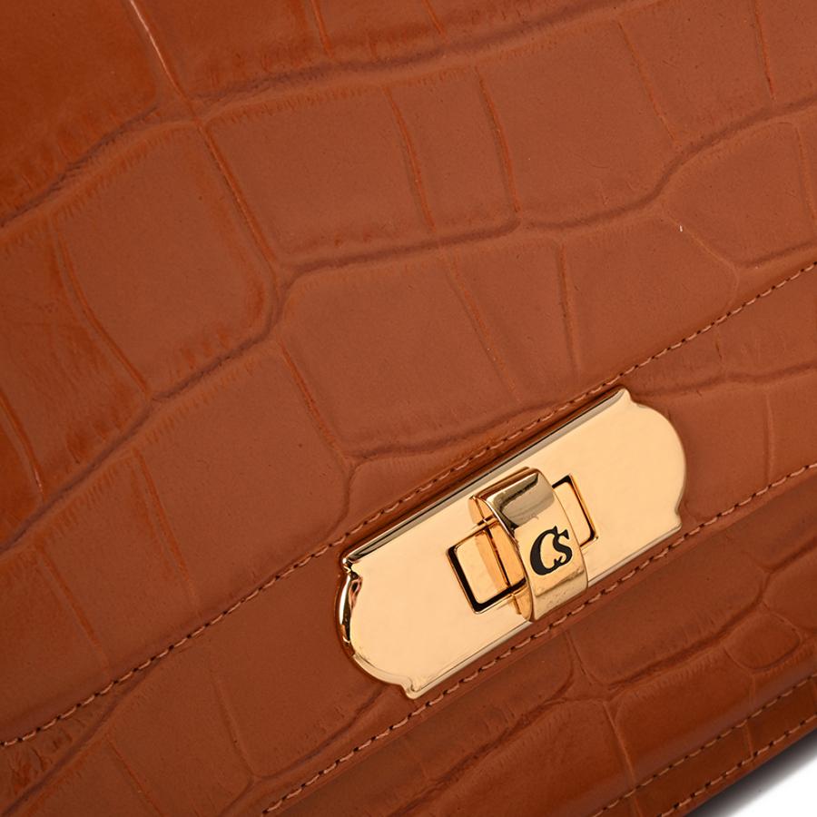 Top Handle Bag Brown Croco Leather