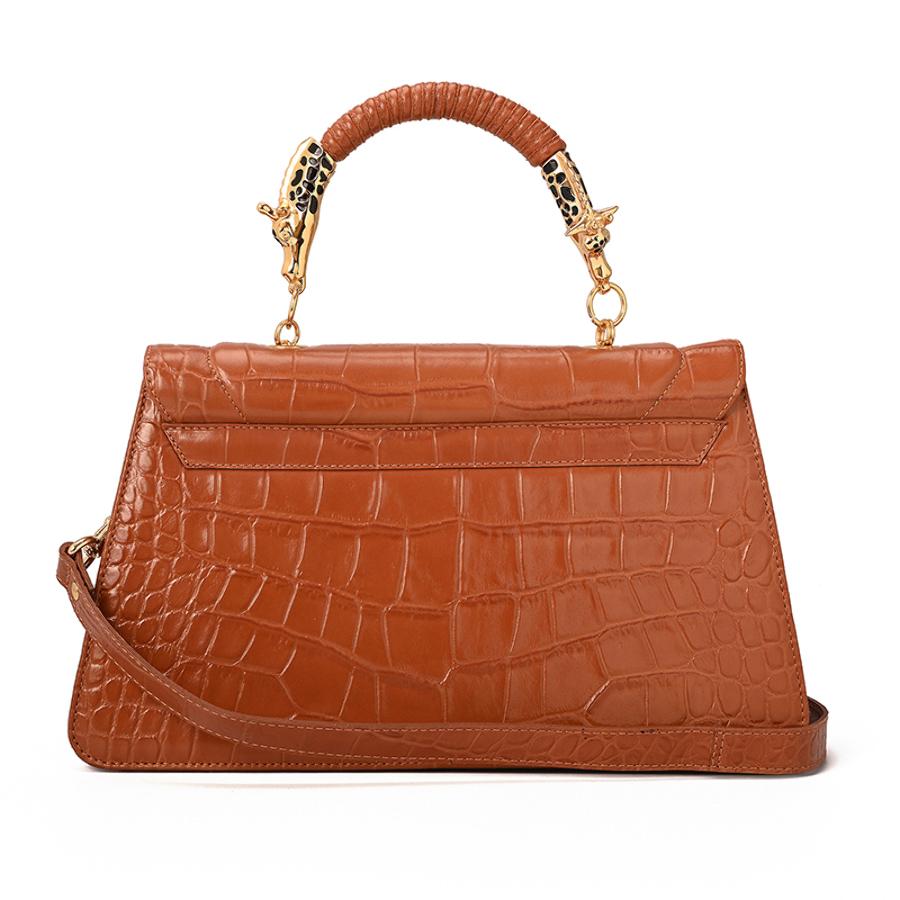 Top Handle Bag Brown Croco Leather