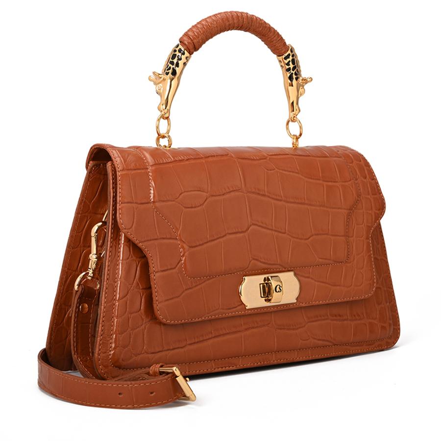 Top Handle Bag Brown Croco Leather