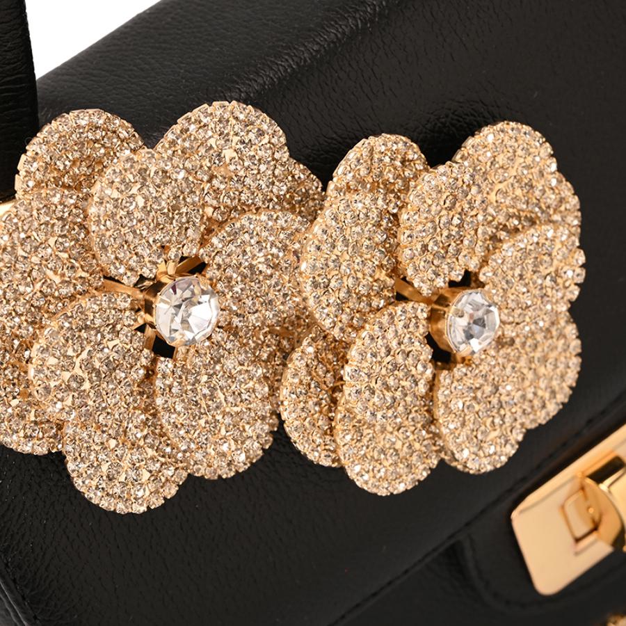 Top Handle Bag Flower Black