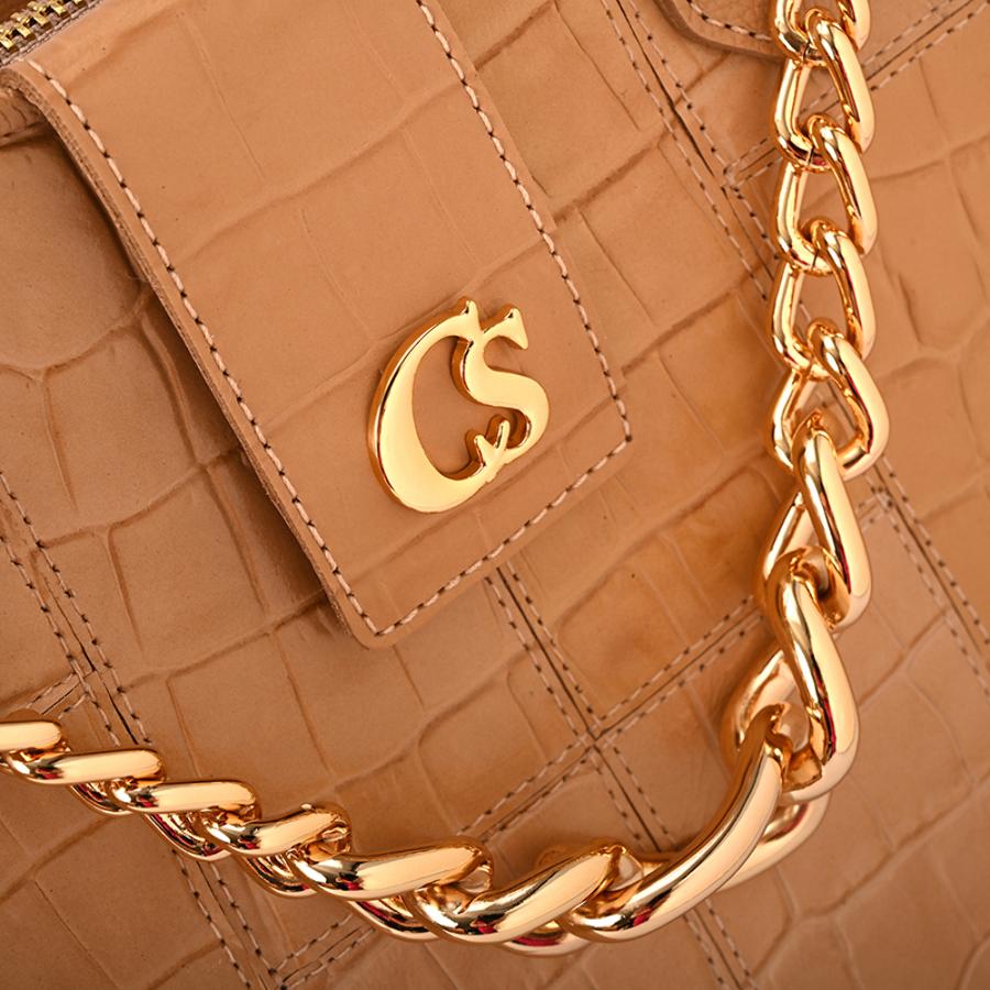Structured Leather Bag with Chain