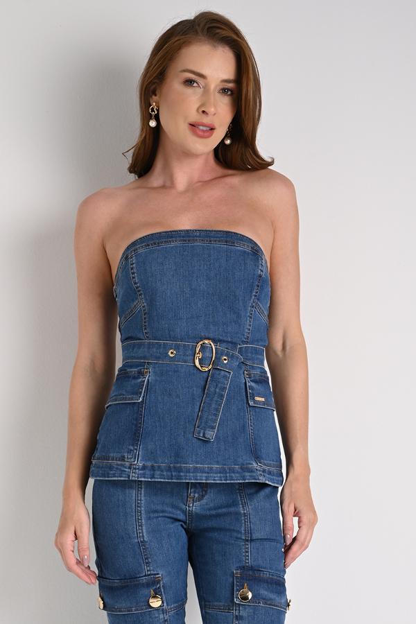 Strapless Denim Blouse