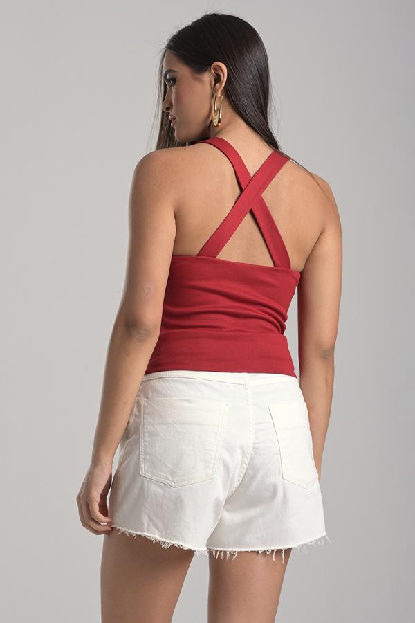 Red Top with Crossed Bust Detail