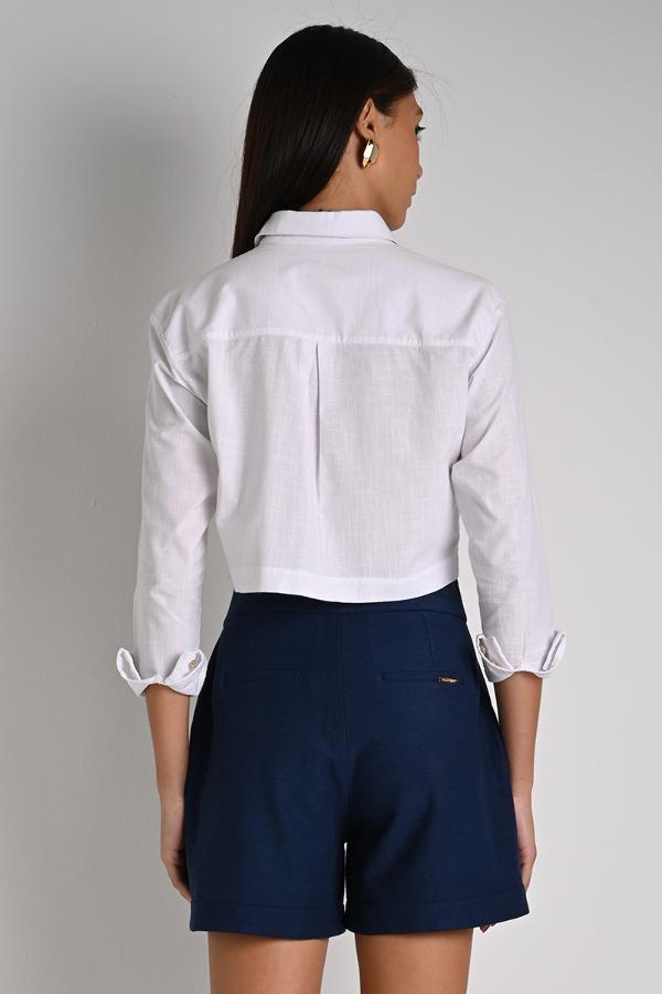 Cropped Shirt with Maxi Pockets Off-White