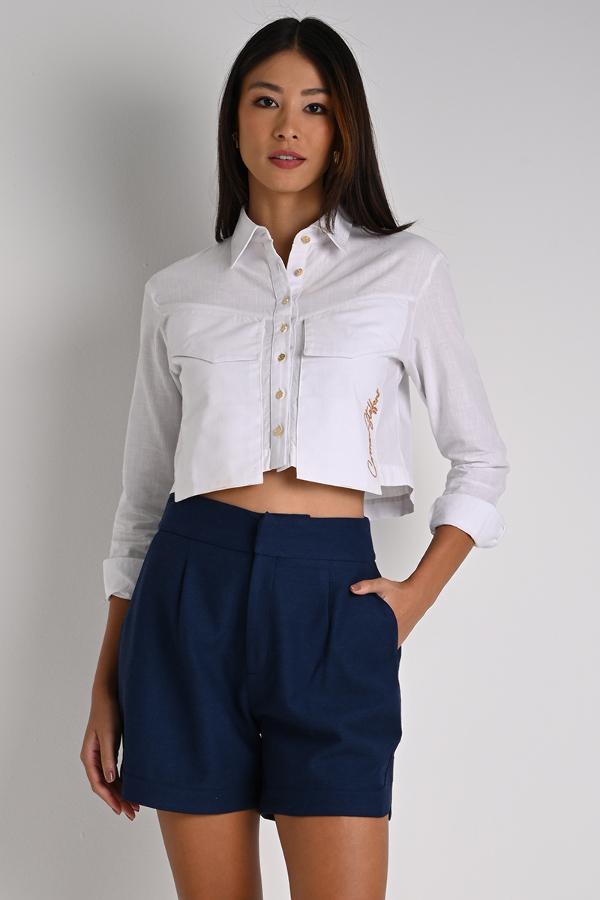 Cropped Shirt with Maxi Pockets Off-White