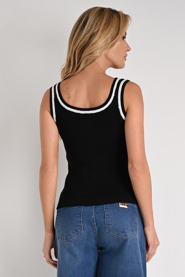 Black Metal Ribbed Tank Top