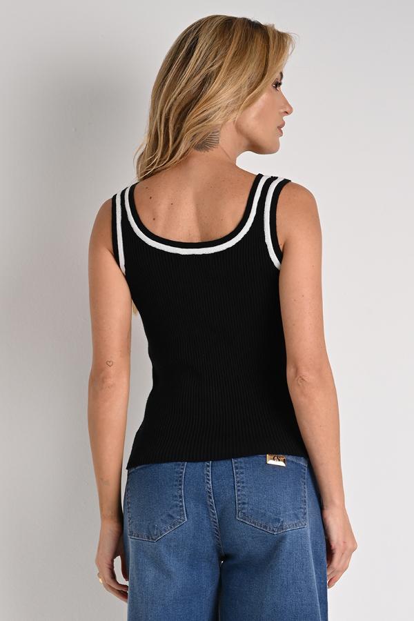 Black Metal Ribbed Tank Top