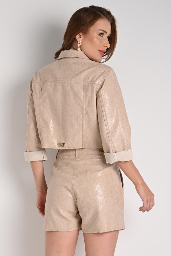 Cropped Jacket Rustic Texture Beige