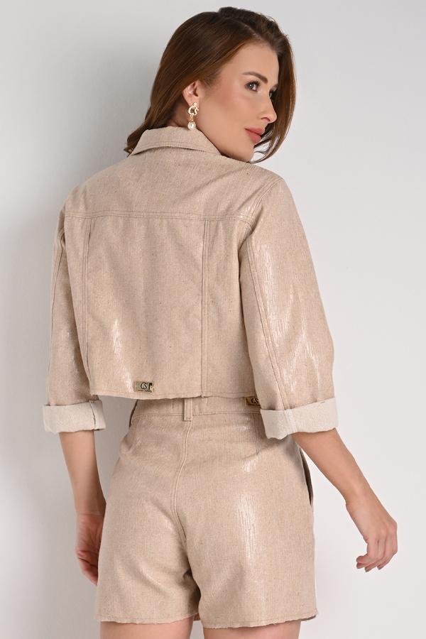 Cropped Jacket Rustic Texture Beige