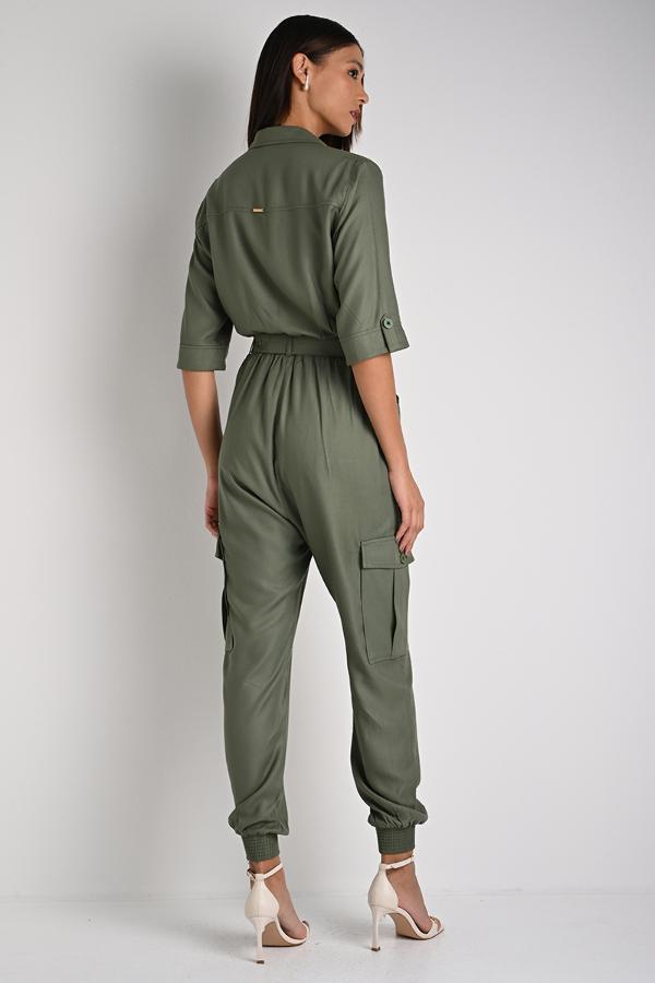 Jumpsuit Jogger with Military Lapel Detail