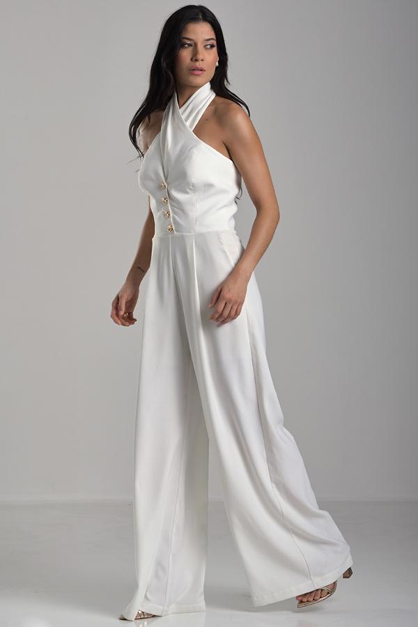 Tailored Jumpsuit with Crossed Neckline Off-white