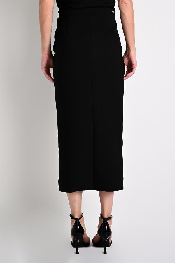 Midi Skirt with Front Slit Black