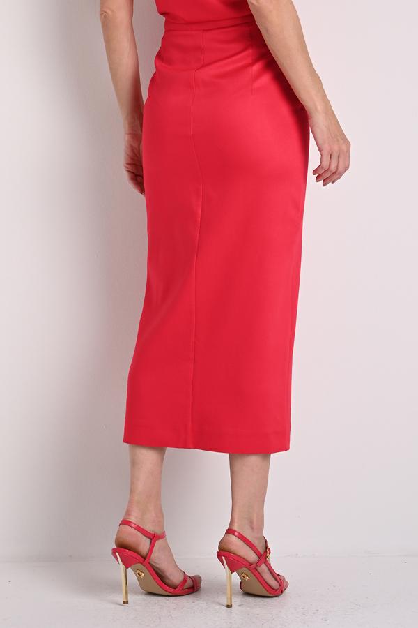 Red Front Slit Midi Skirt