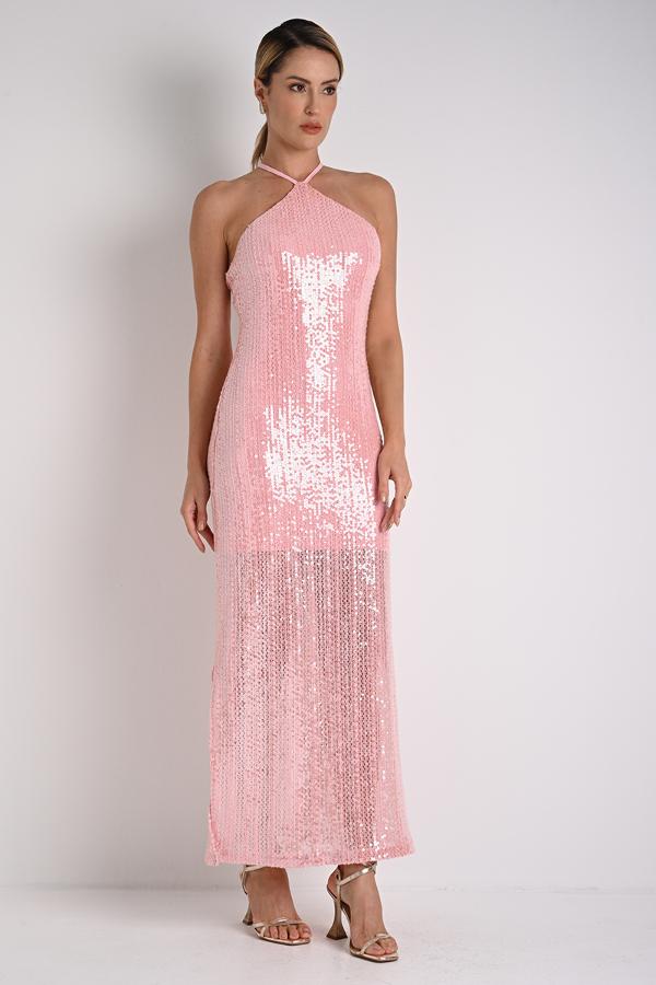 Midi Dress with Side Slits in Pink Lily