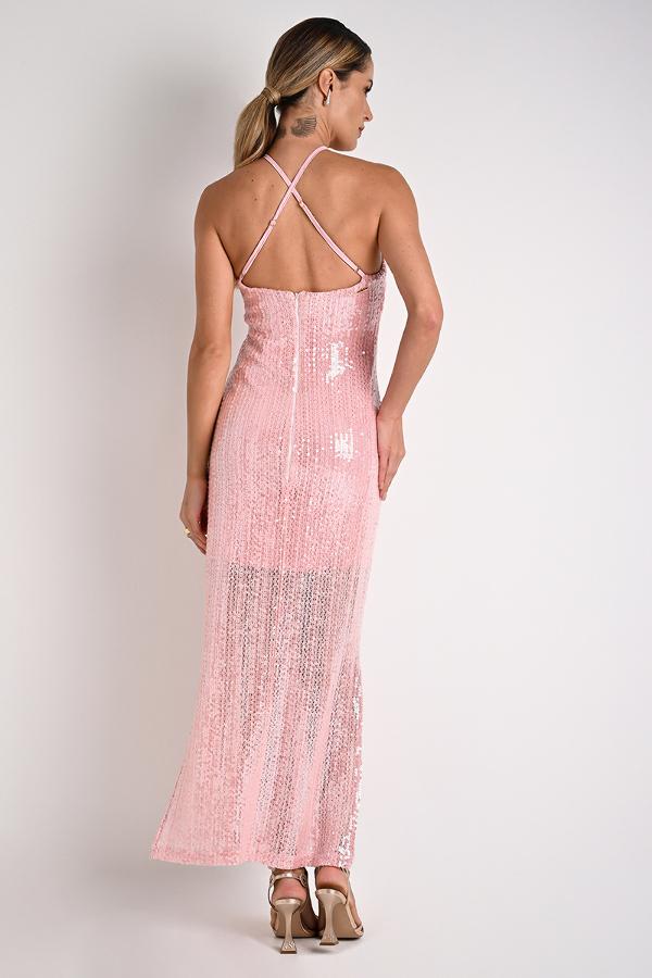 Midi Dress with Side Slits in Pink Lily