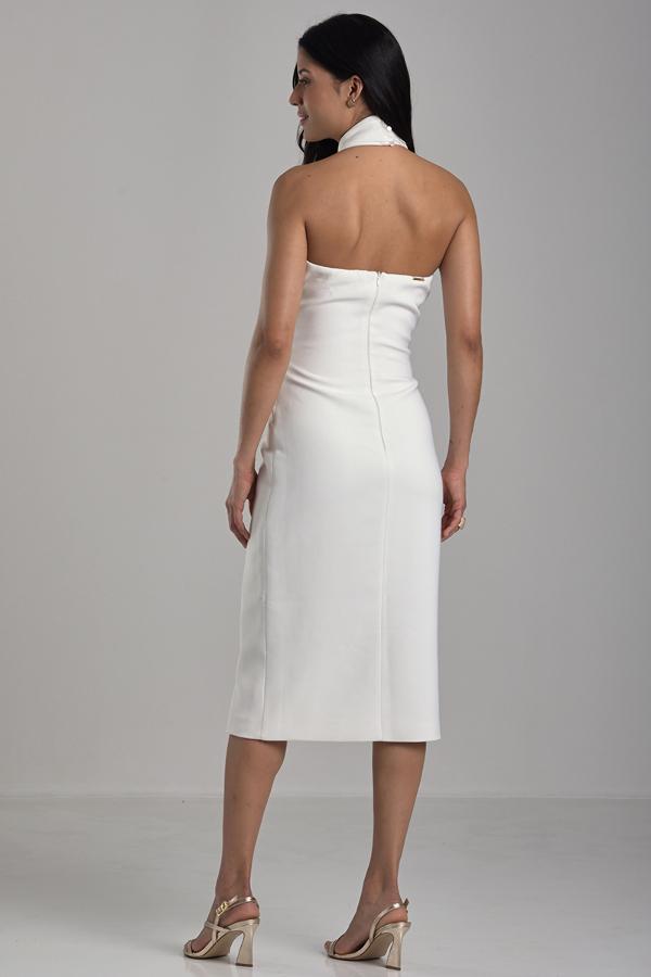 Tailored Dress with Crossed Neckline Off-White