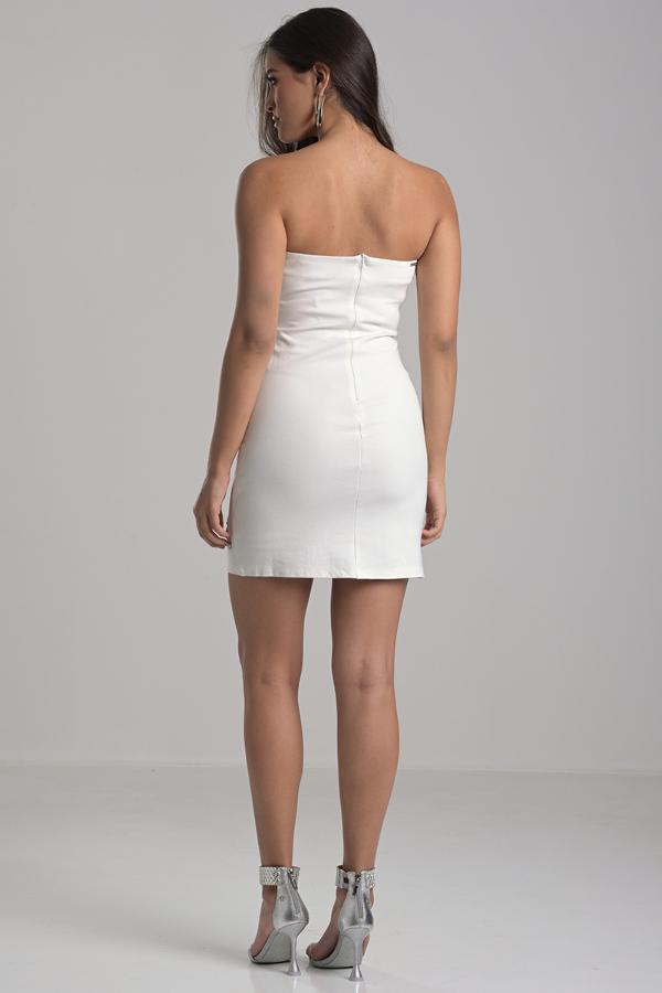 Off-white Strapless Dress Embroidered with Crystals