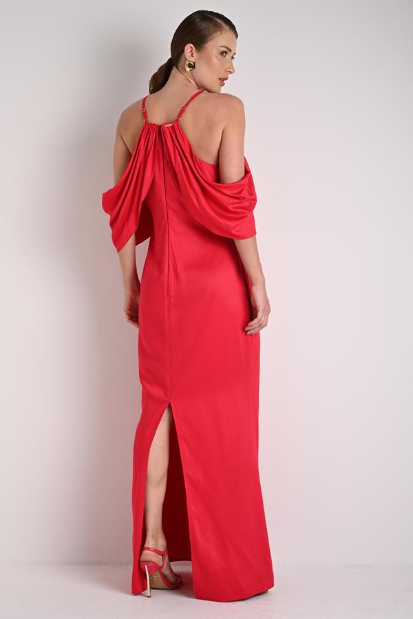 Long Dress with Floral Applique in Red