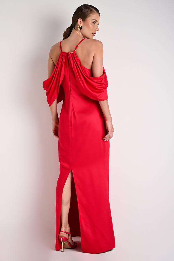 Long Dress with Floral Applique in Red