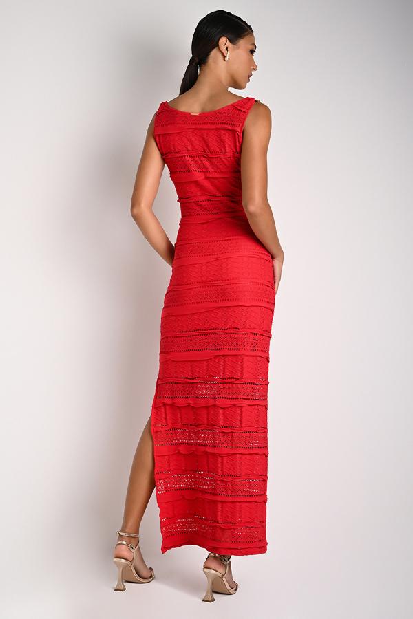 Midi Sheath Dress with Mesh Effect in Red