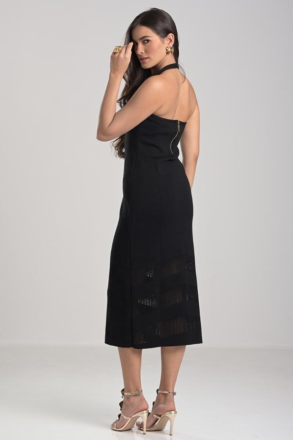 Midi Halter Neck Black Dress
