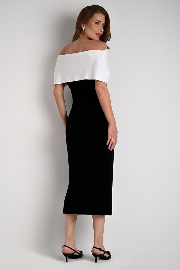 Midi Off-Shoulder Black and White Dress