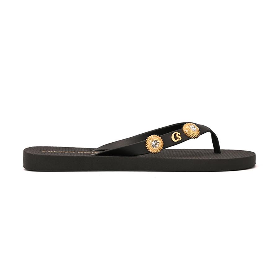 Black Flip-Flops with Decoration