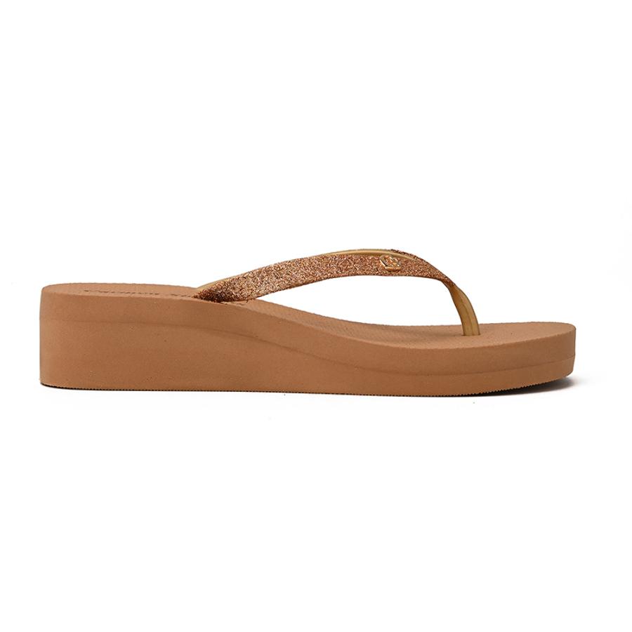 Gold Wedge Flip-Flops with CS Logo